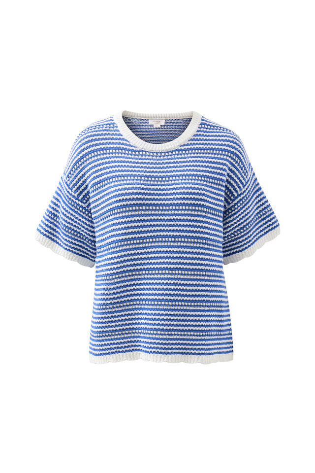 Nina Boxy Knit Tee - Summer Blue Stripe