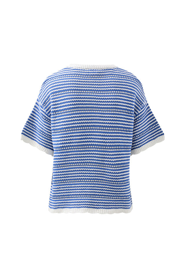 Nina Boxy Knit Tee - Summer Blue Stripe