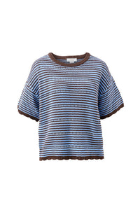 Nina Boxy Knit Tee - Brunette Sky Blue Stripe. Ceres Life
