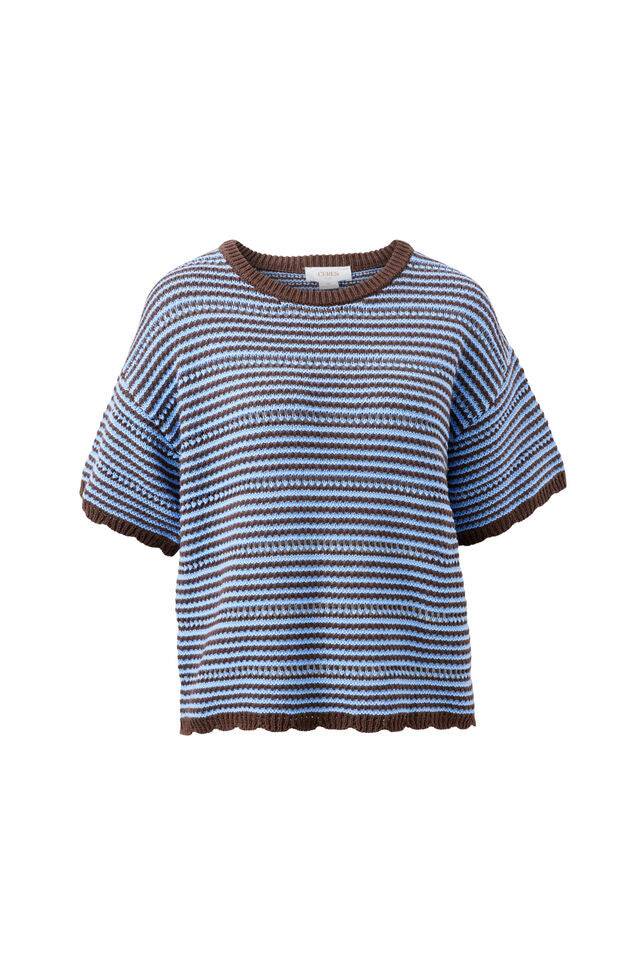 Nina Boxy Knit Tee - Brunette Sky Blue Stripe. Ceres Life