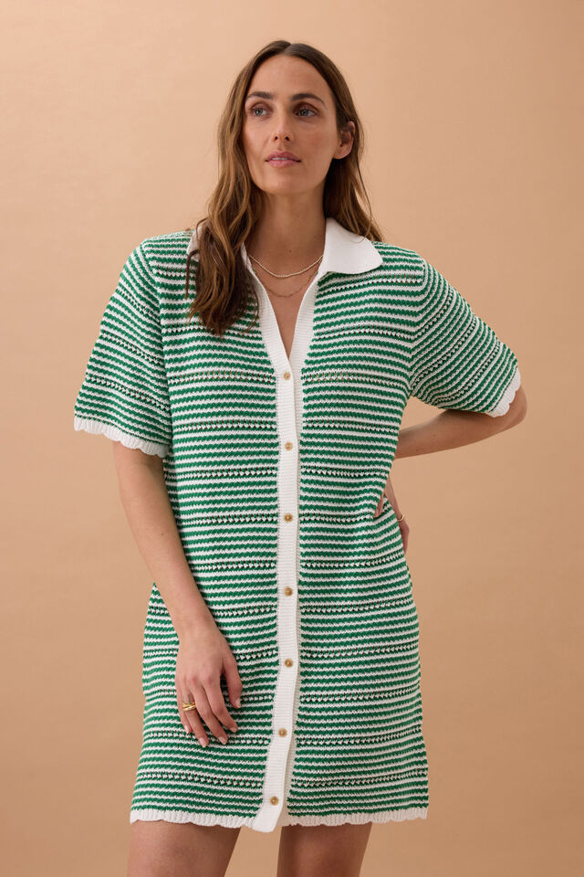 Nala Stripe Mini Dress - Kelly Green Stripe