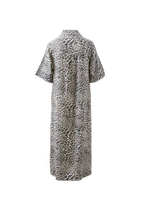 Ava Short Sleeve Midi Dress - Leopard Linen Blend