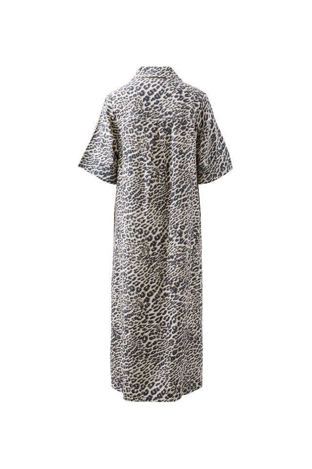 Ava Short Sleeve Midi Dress - Leopard Linen Blend