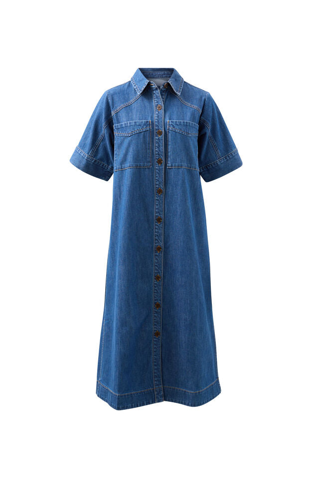 Ava Short Sleeve Midi Dress - Fresh Indigo