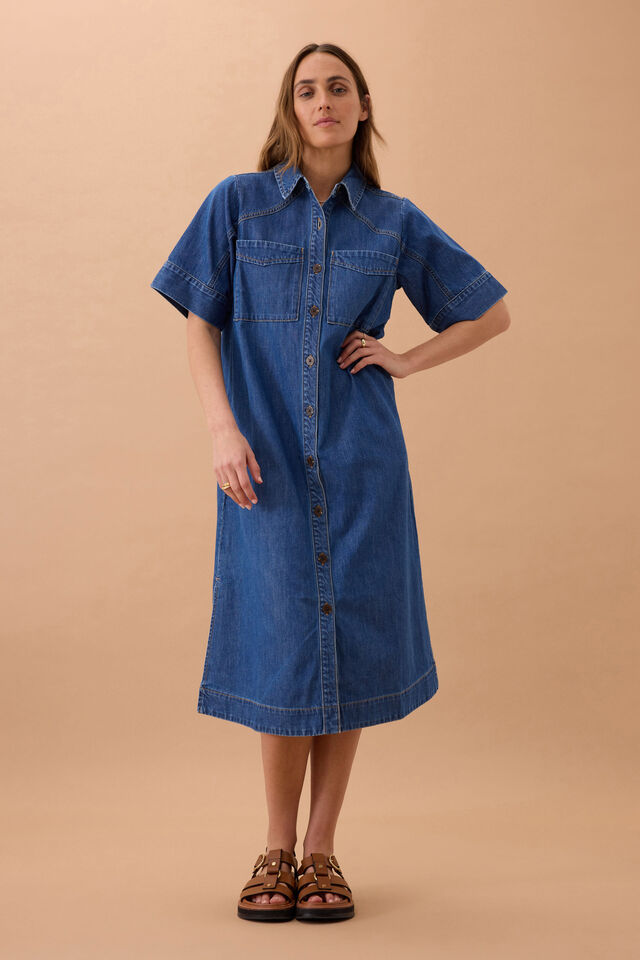 Ava Short Sleeve Midi Dress - Fresh Indigo