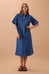 Ava Short Sleeve Midi Dress - Fresh Indigo