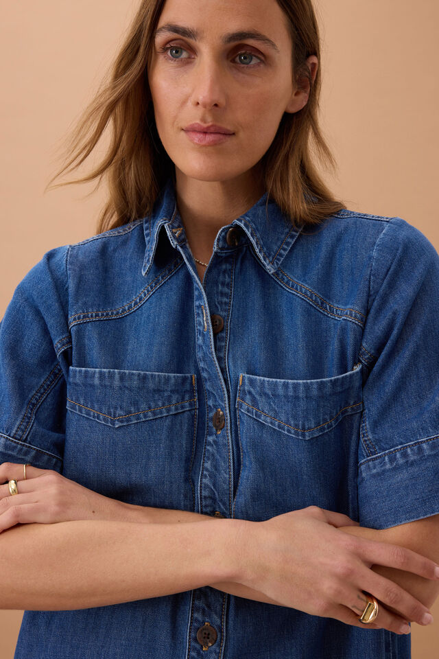 Ava Short Sleeve Midi Dress - Fresh Indigo