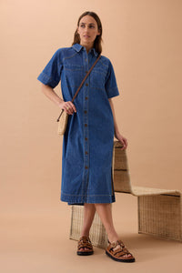 Ava Short Sleeve Midi Dress - Fresh Indigo