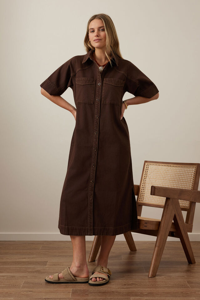 Ava Short Sleeve Midi Dress - Chocolate