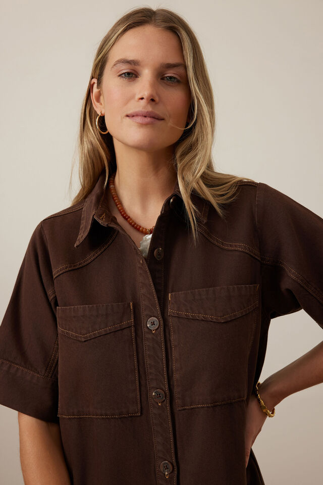 Ava Short Sleeve Midi Dress - Chocolate