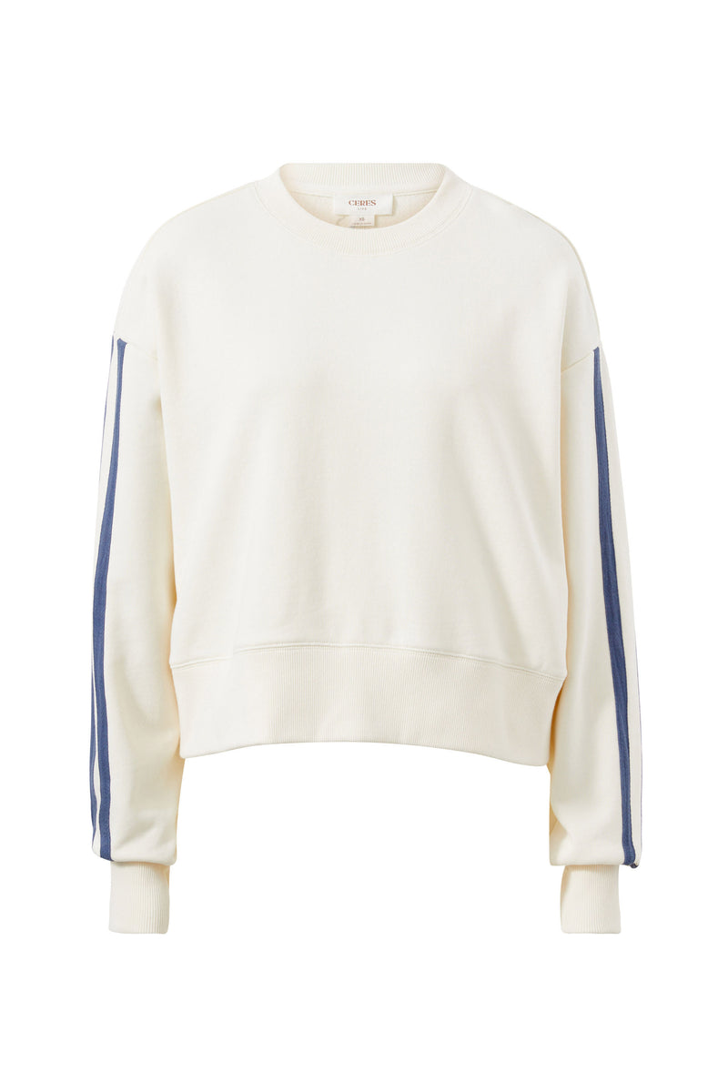 Sporty Slouchy Crew - Winter White Side Stripe