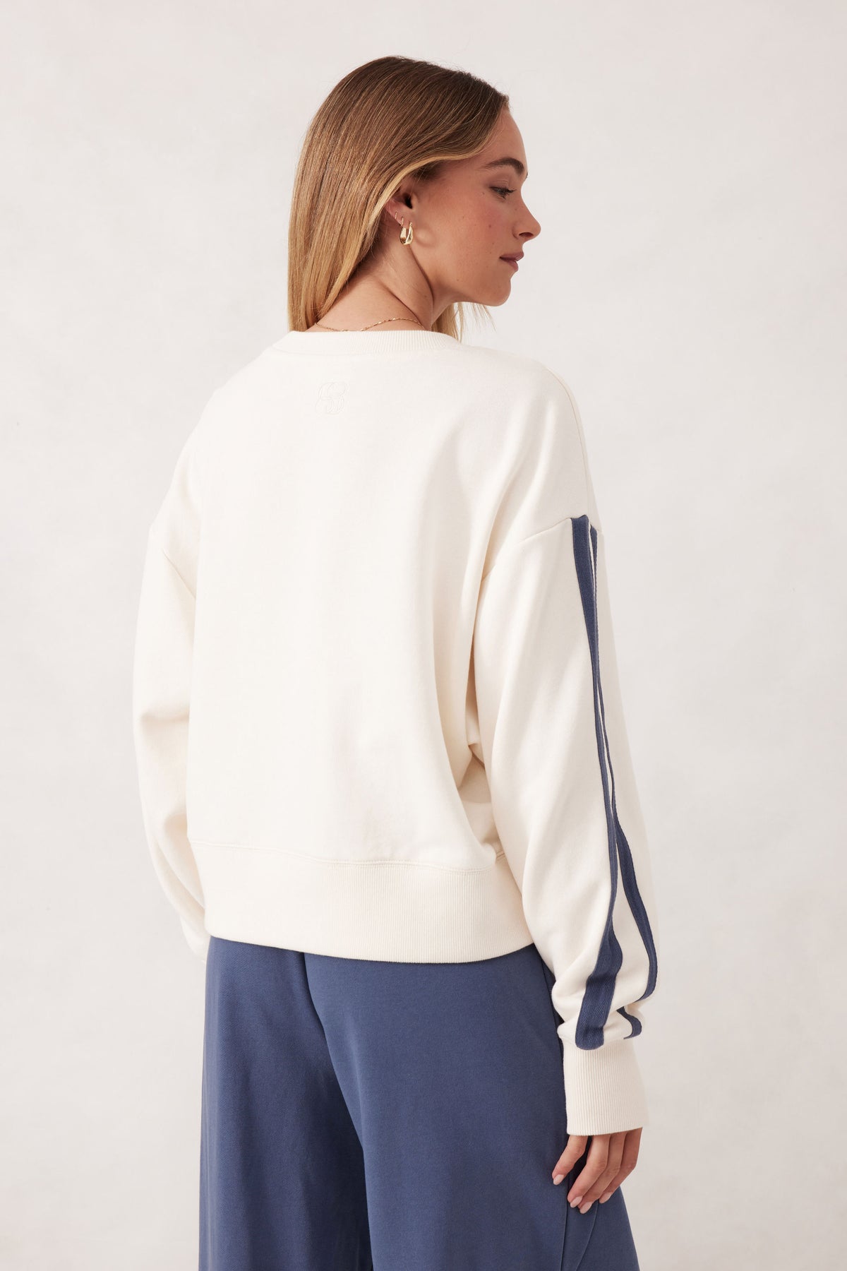 Sporty Slouchy Crew - Winter White Side Stripe