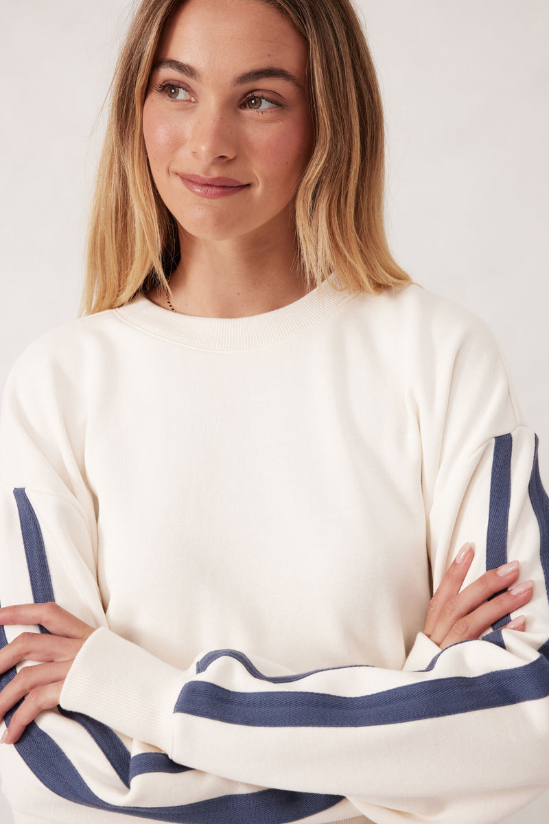 Sporty Slouchy Crew - Winter White Side Stripe