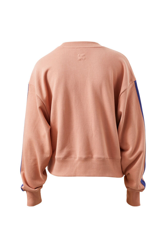 Sasha Sporty Slouchy Crew - Pink Clay Washed Navy Side Stripe