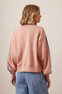 Sasha Sporty Slouchy Crew - Pink Clay Washed Navy Side Stripe