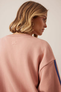 Sasha Sporty Slouchy Crew - Pink Clay Washed Navy Side Stripe