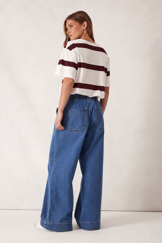 Andie Wide Leg Drawstring Pant - Mid Indigo