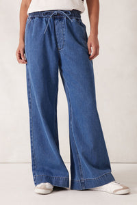 Andie Wide Leg Drawstring Pant - Mid Indigo