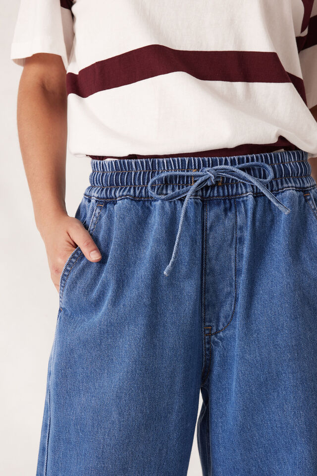 Andie Wide Leg Drawstring Pant - Mid Indigo