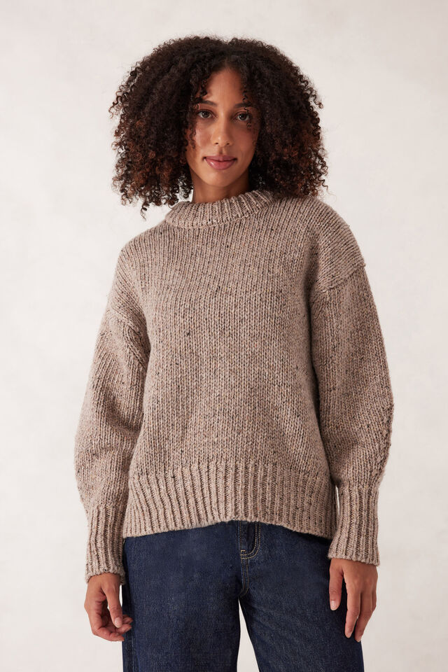Lofty Knit Crew - Taupe Fleck