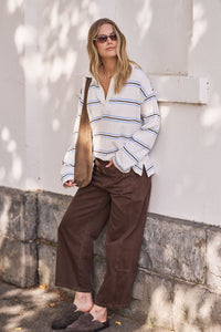 Shelby Slouchy Rugby Top - Vanilla/Brunette Brown Stripe