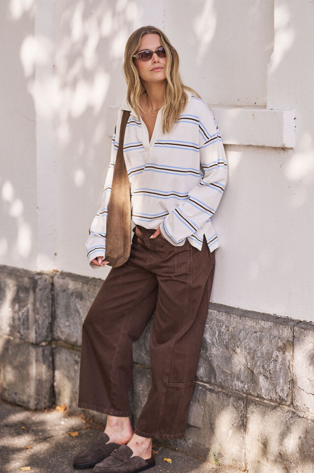 Shelby Slouchy Rugby Top - Vanilla/Brunette Brown Stripe