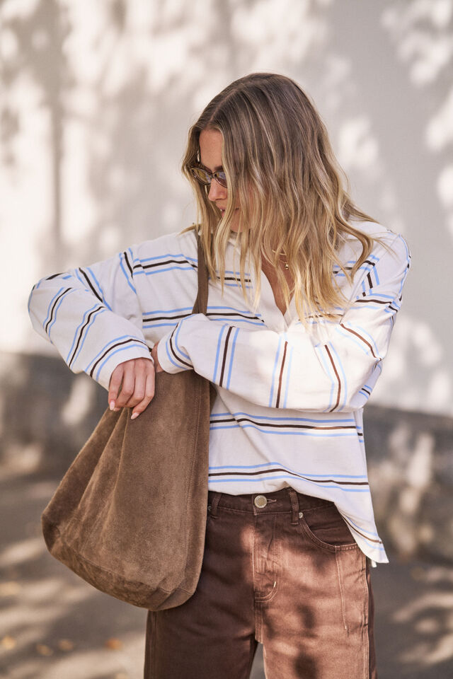 Shelby Slouchy Rugby Top - Vanilla/Brunette Brown Stripe