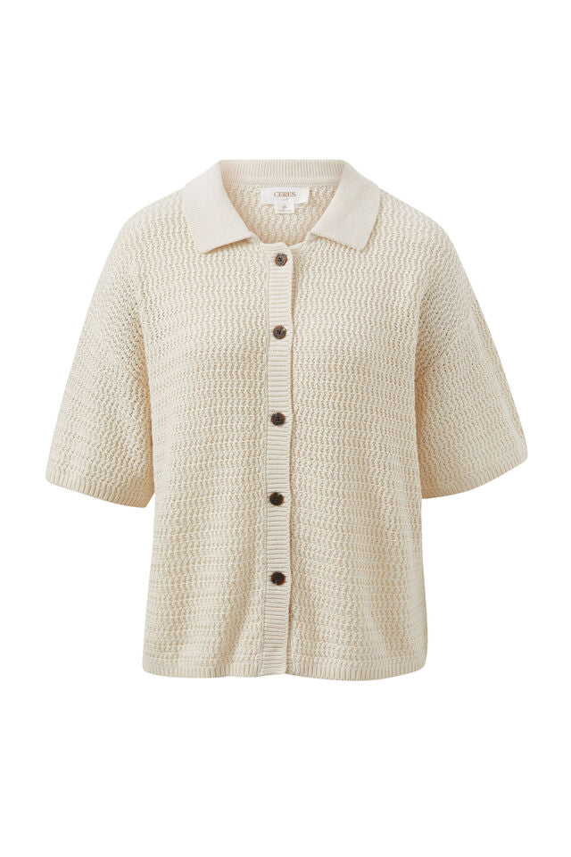 Boxy Button Through Knit - Ecru