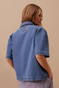 Dylan Pleat Sleeve Denim Shirt - Fresh Indigo