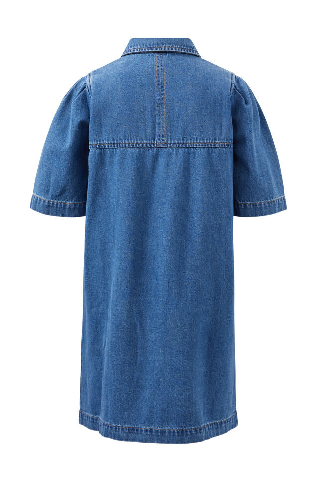 Dylan Pleat Sleeve Boxy Dress - Fresh Indigo