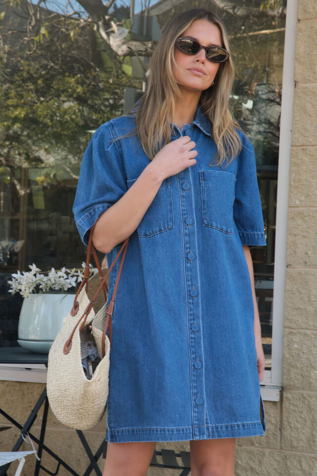 Dylan Pleat Sleeve Boxy Dress - Fresh Indigo