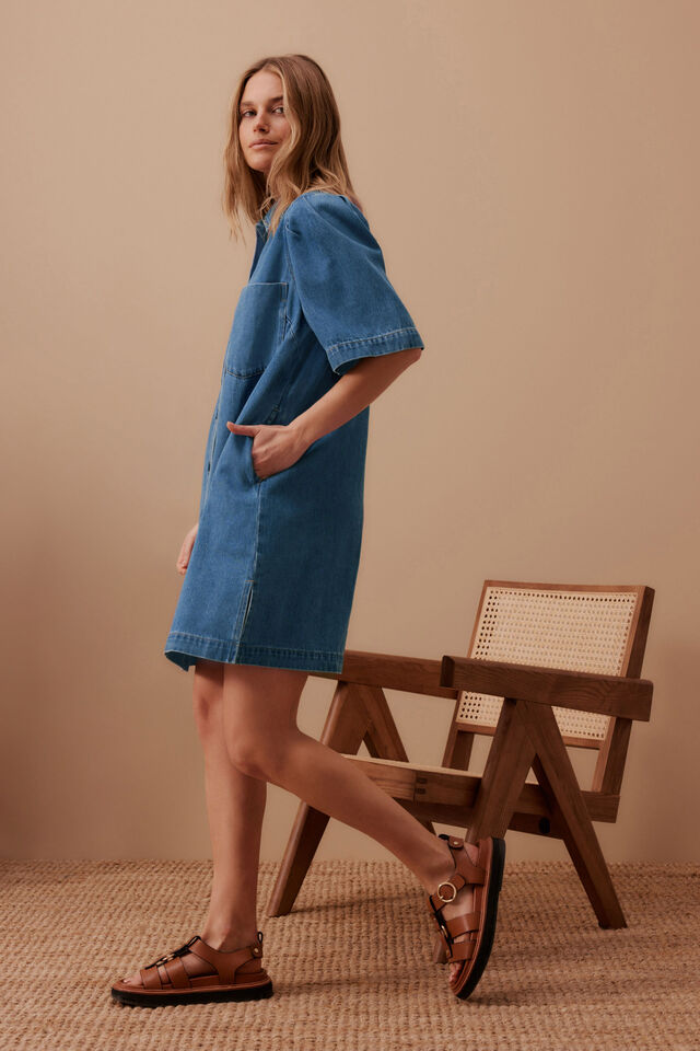 Dylan Pleat Sleeve Boxy Dress - Fresh Indigo