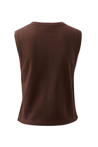 Lyla Button Through Rib Tank - Chocolate