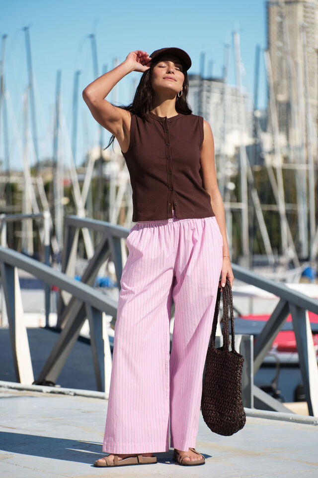 Lyla Button Through Rib Tank - Chocolate