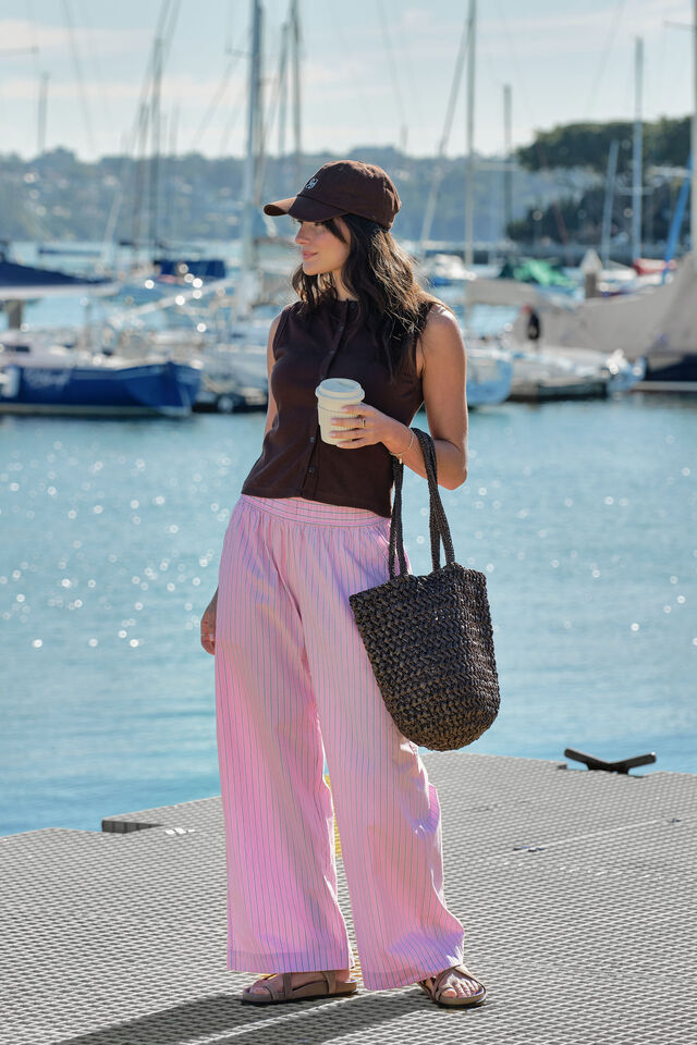 Lyla Button Through Rib Tank - Chocolate