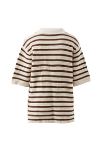 Molly Textured Stripe Short Sleeve Knit Tunic - Choc Stripe