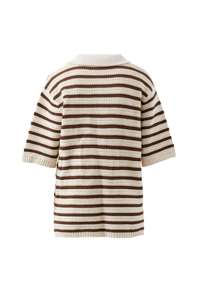 Molly Textured Stripe Short Sleeve Knit Tunic - Choc Stripe