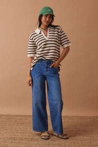 Molly Textured Stripe Short Sleeve Knit Tunic - Choc Stripe