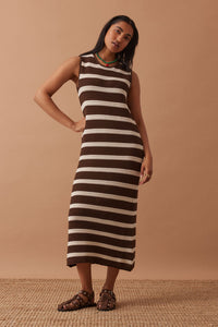 Margot Mesh Knit Tank Midi Dress/Choc Stripe