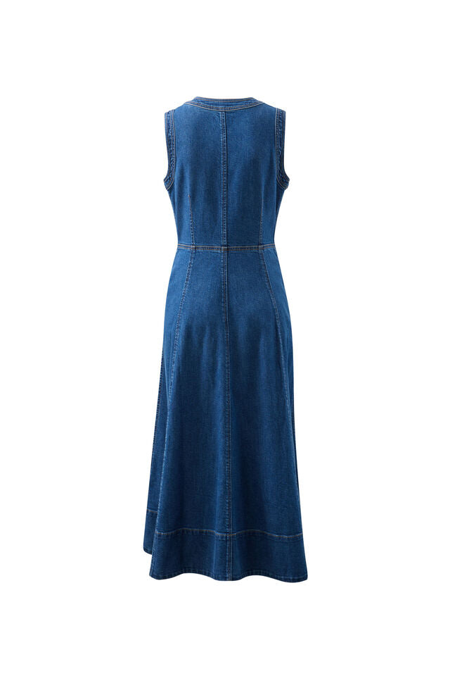Hazel Sleeveless Midi Shirt Dress - Caspian Blue
