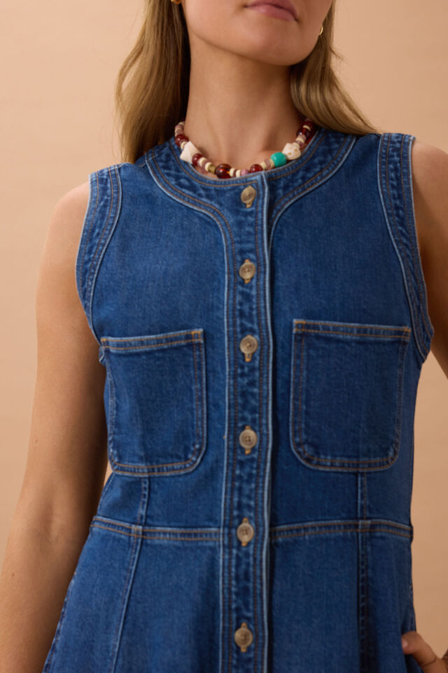 Hazel Sleeveless Midi Shirt Dress - Caspian Blue