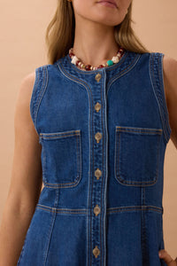 Hazel Sleeveless Midi Shirt Dress - Caspian Blue