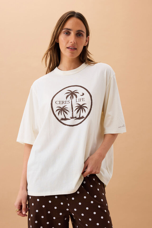 Liv Oversized Tee - Shell/Island Palms