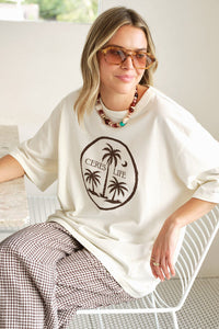 Liv Oversized Tee - Shell/Island Palms