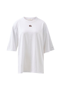 Liv Oversized Tee - White /Choc CL Embroidery