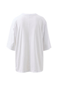 Liv Oversized Tee - White /Choc CL Embroidery