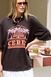 Liv Oversized Tee - Phantom/Ceres Sunset Palms