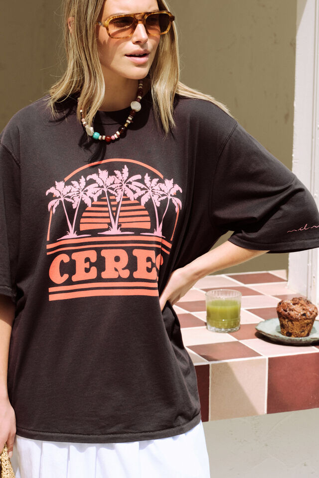 Liv Oversized Tee - Phantom/Ceres Sunset Palms