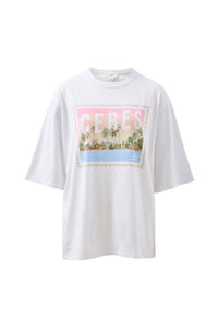 Liv Oversized Tee - White/Ceres Holiday Stamp