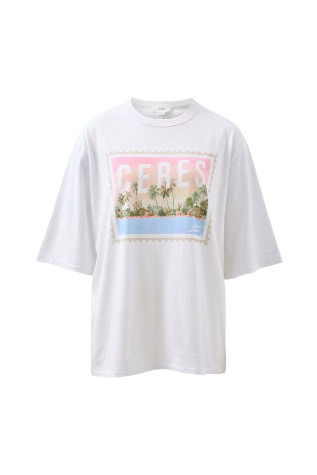 Liv Oversized Tee - White/Ceres Holiday Stamp